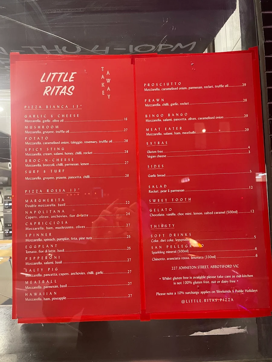 Menu, Little Rita's