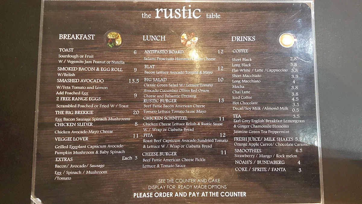 Menu, The Rustic Table