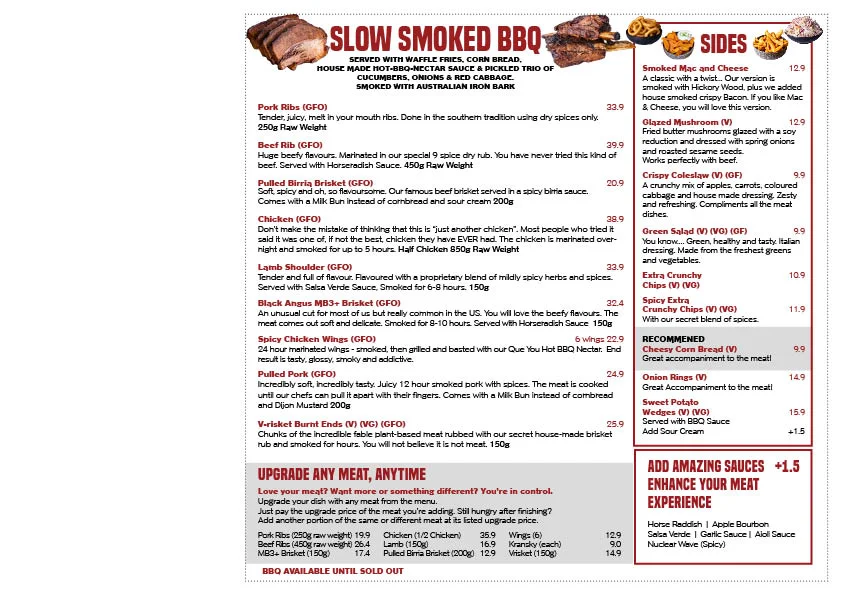 Menu, Third Wave BBQ Hawthorn