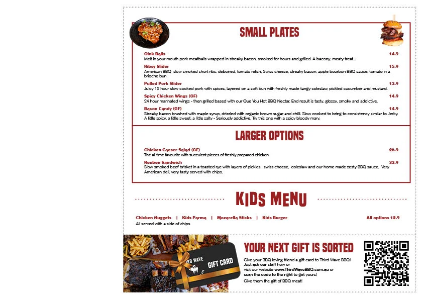 Menu, Third Wave BBQ Hawthorn