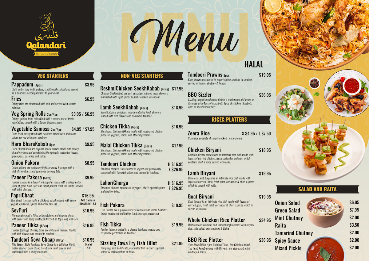 Menu, Qalandari “The Taste of Karachi” Restaurant