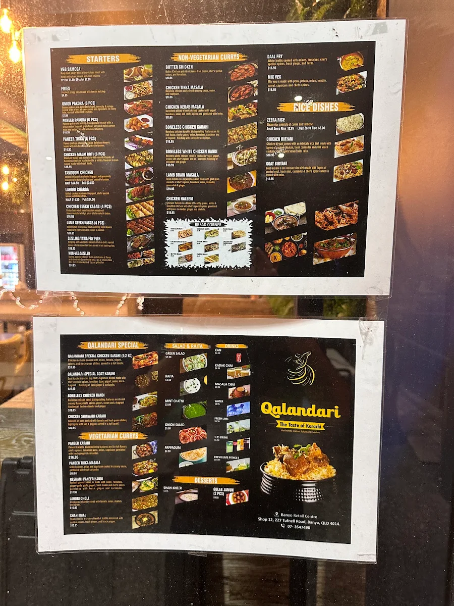 Menu, Qalandari “The Taste of Karachi” Restaurant