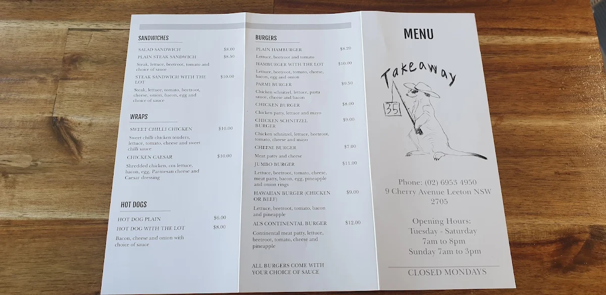Menu, Takeaway 35