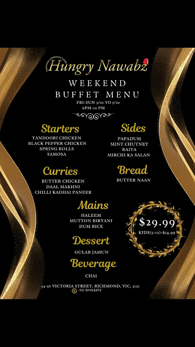 Menu, Hungry Nawabz - Indian Restaurant - Richmond
