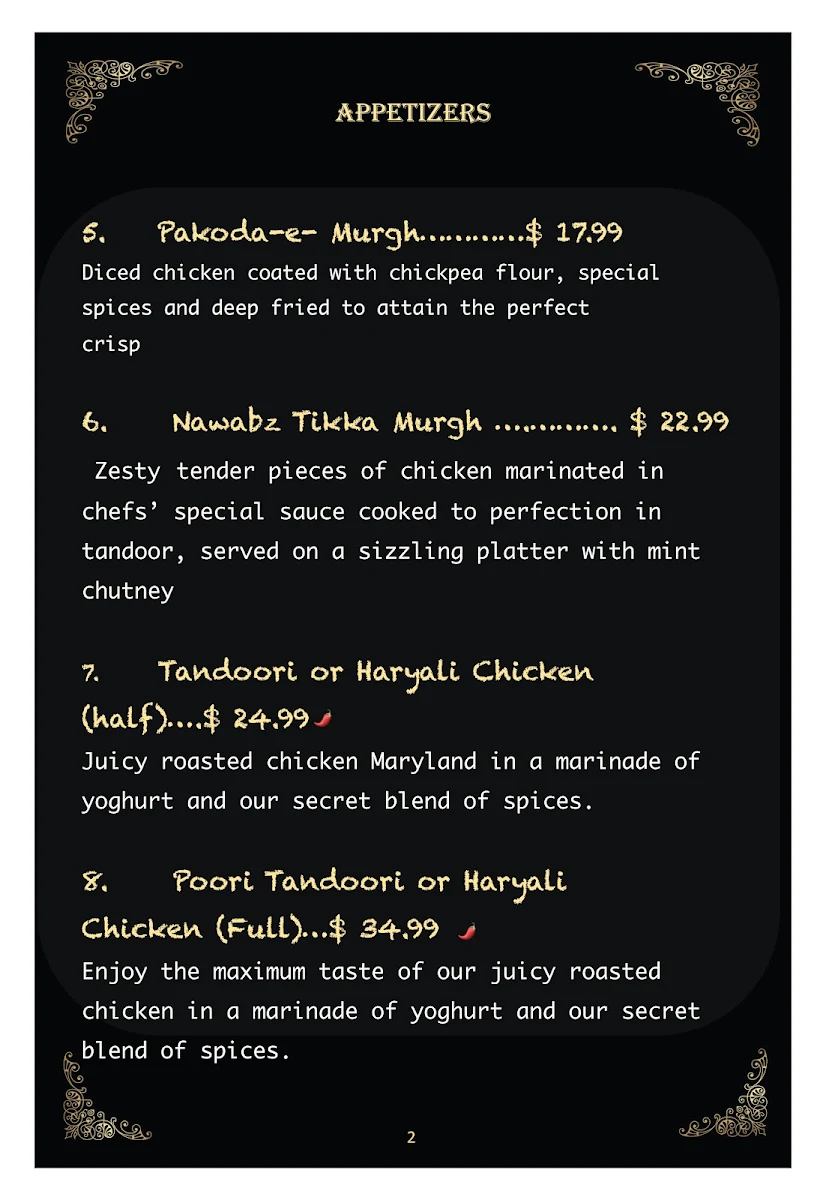 Menu, Hungry Nawabz - Indian Restaurant - Richmond