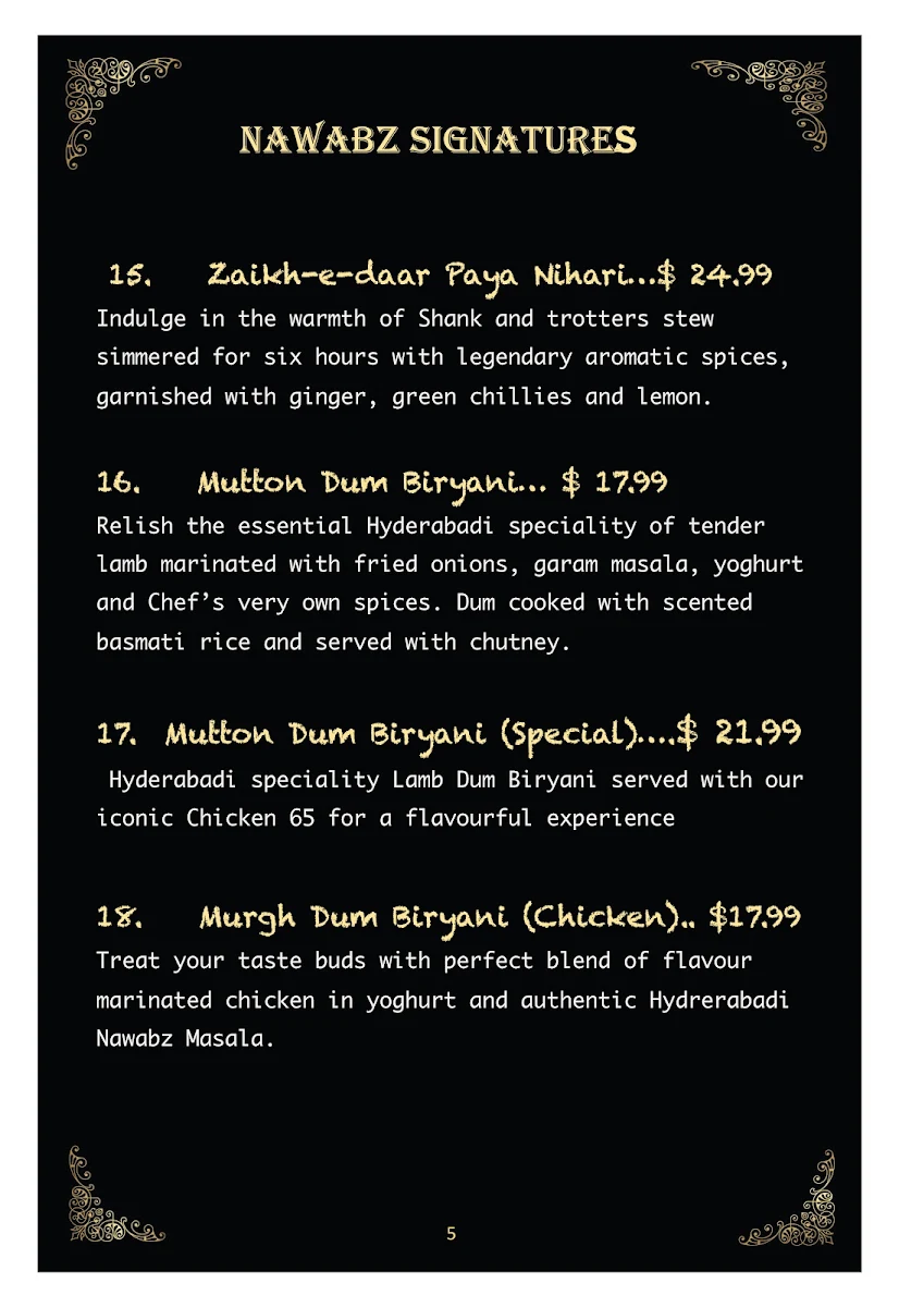 Menu, Hungry Nawabz - Indian Restaurant - Richmond