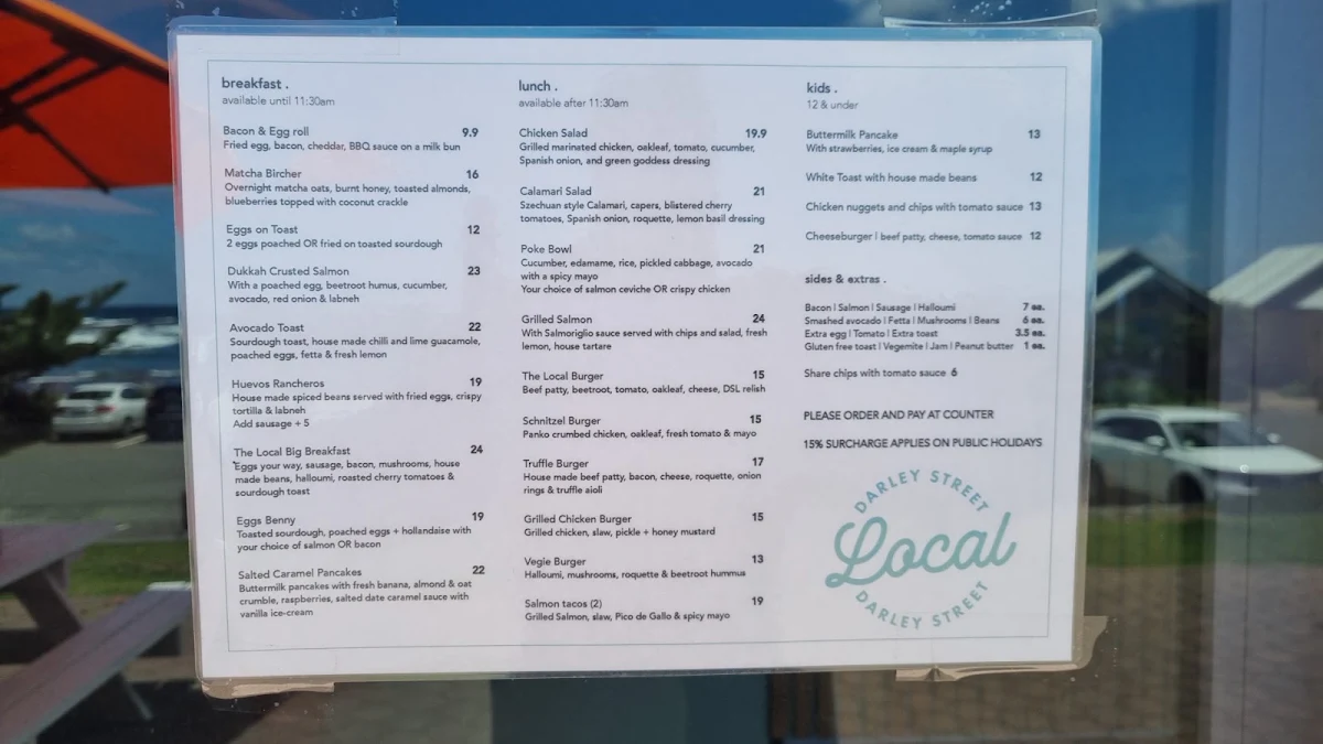 Menu, Darley Street Local