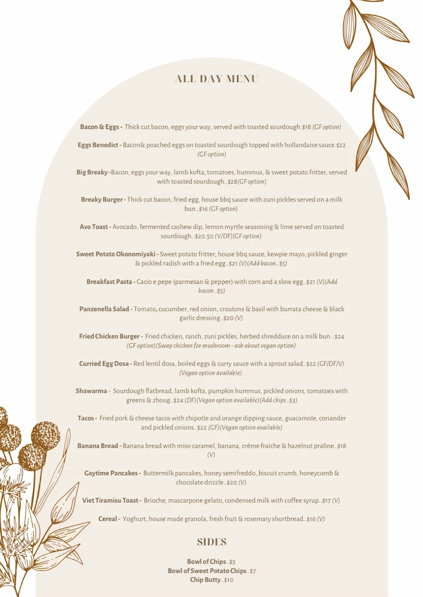 Menu, The Garden Mill Cafe