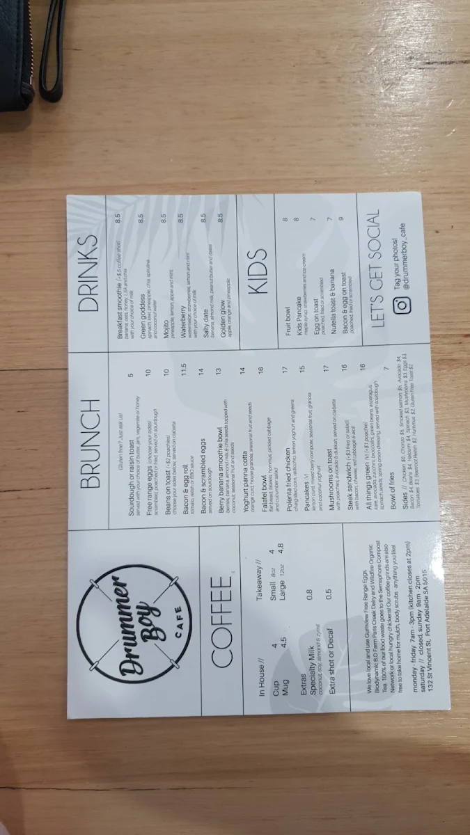 Menu, Drummer Boy Cafe