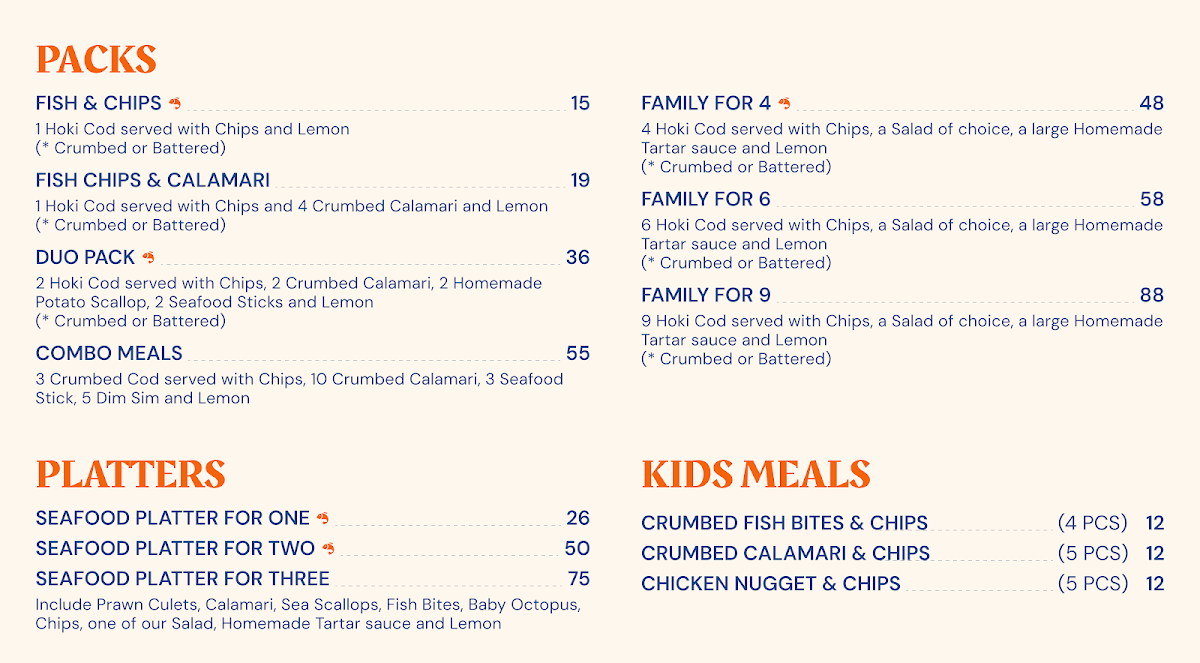 Menu, Ocean Tucker in Newmarket