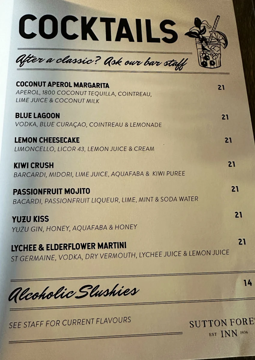 Menu, Sutton Forest Inn