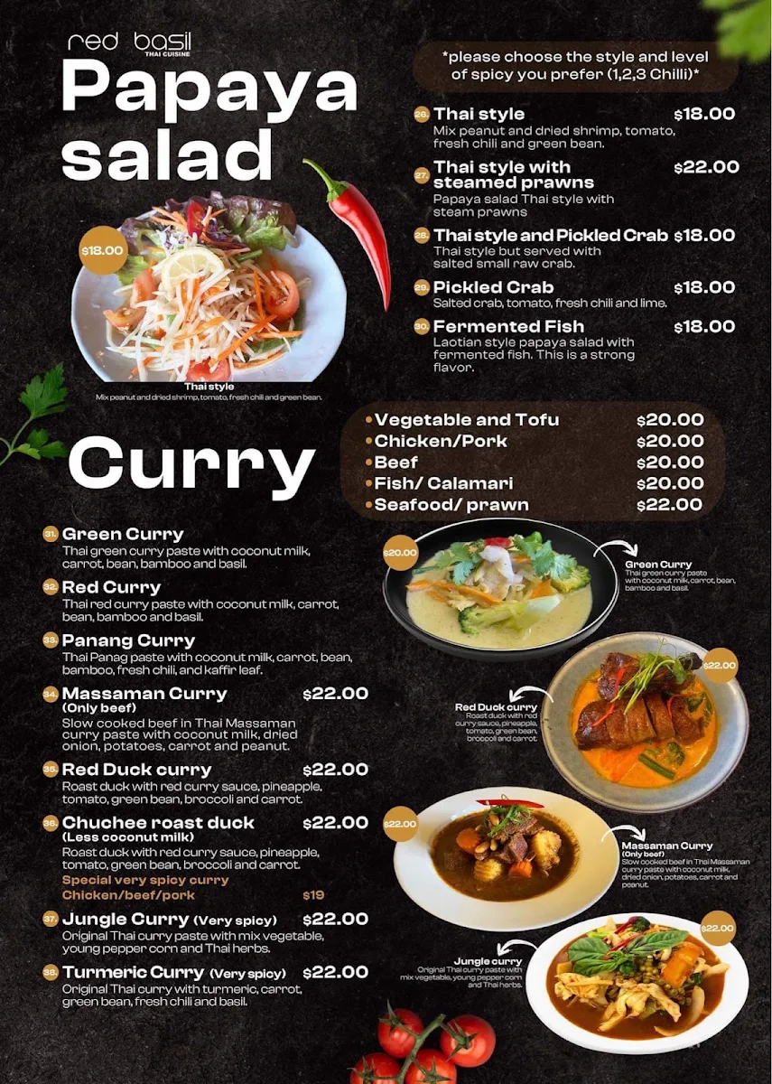 Menu, Red Basil Thai Cuisine