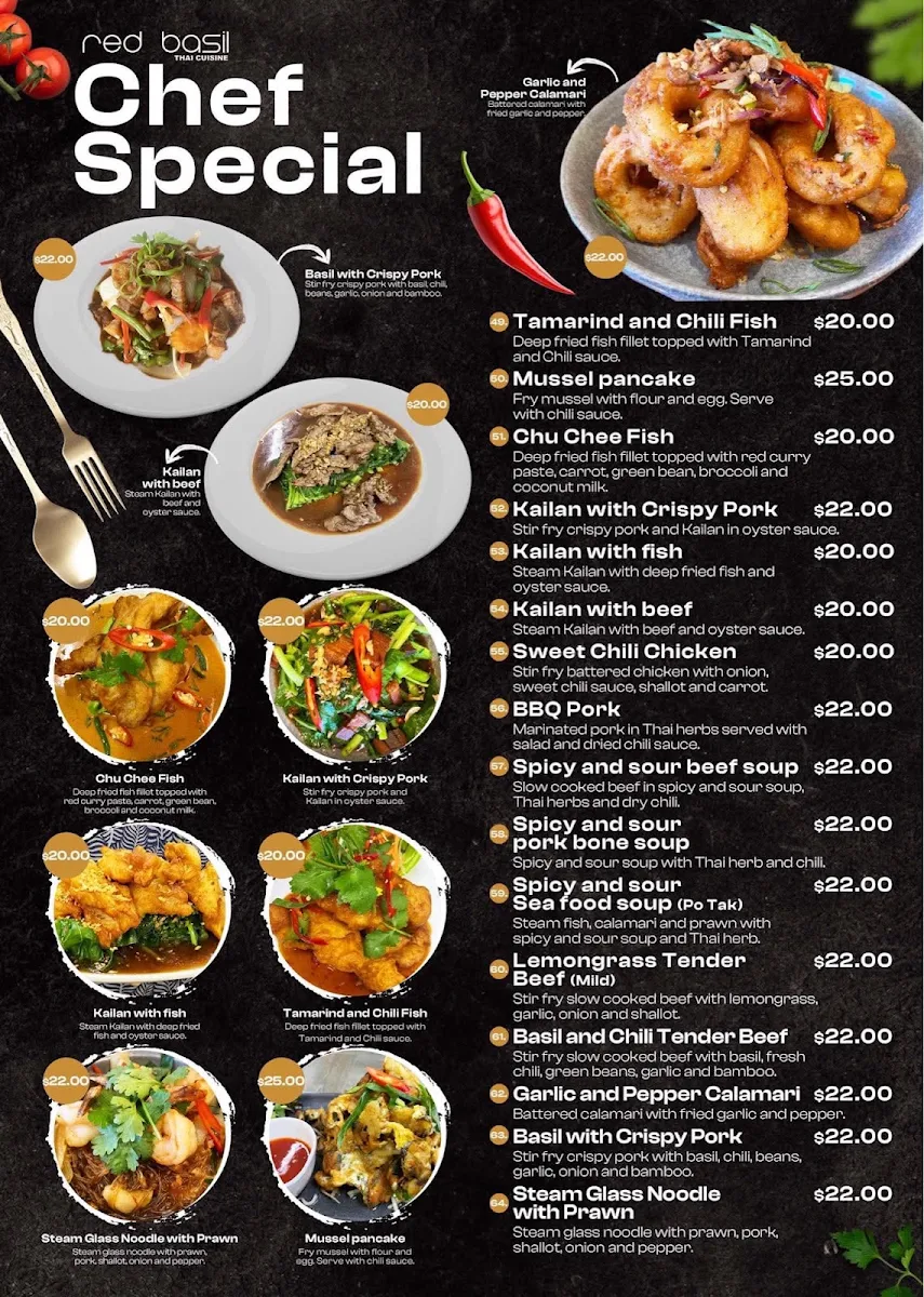 Menu, Red Basil Thai Cuisine