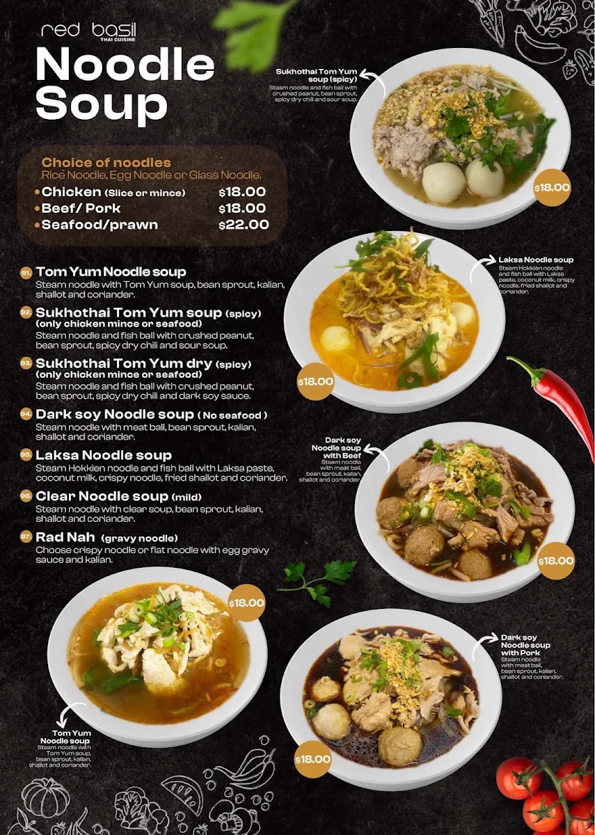 Menu, Red Basil Thai Cuisine