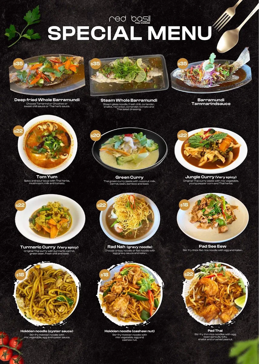 Menu, Red Basil Thai Cuisine