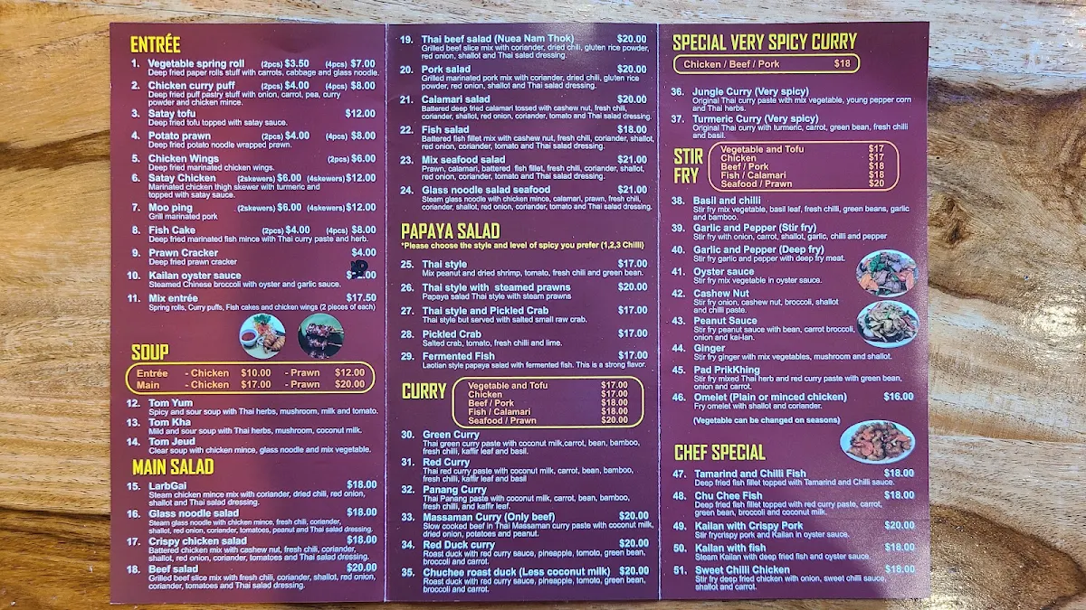 Menu, Red Basil Thai Cuisine
