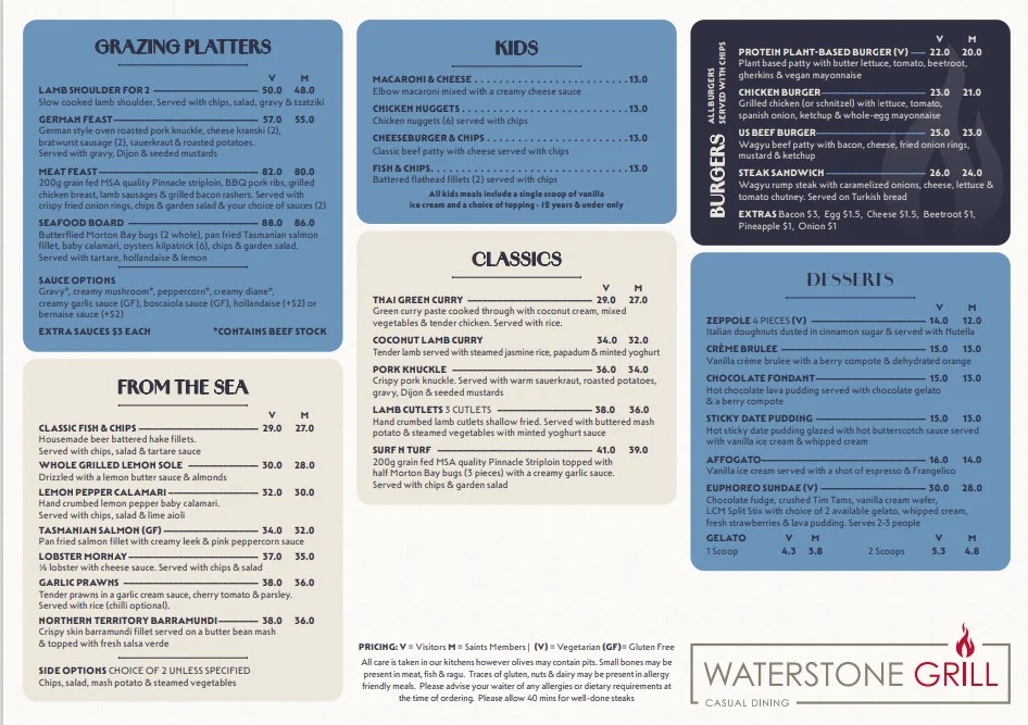 Menu, Waterstone Grill
