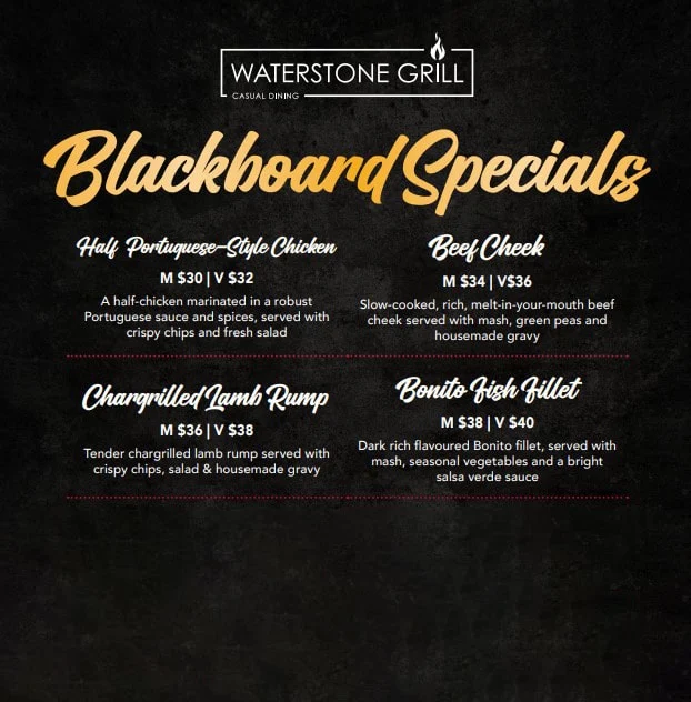 Menu, Waterstone Grill