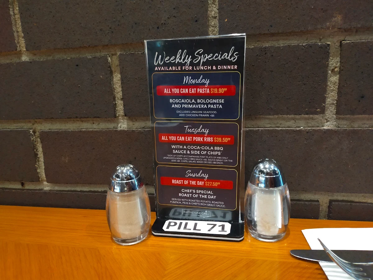 Menu, Waterstone Grill