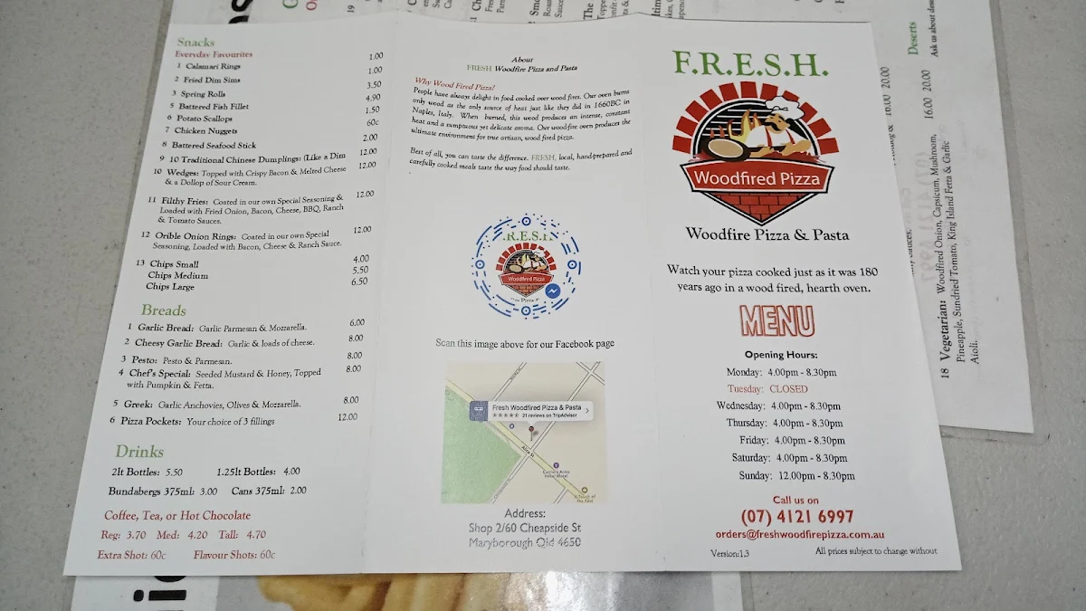 Menu, Fresh Woodfire Pizza & Pasta