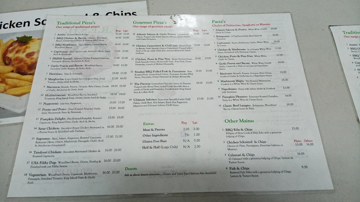 Menu, Fresh Woodfire Pizza & Pasta