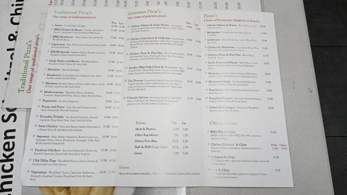 Menu, Fresh Woodfire Pizza & Pasta