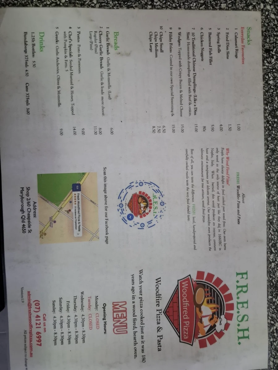 Menu, Fresh Woodfire Pizza & Pasta