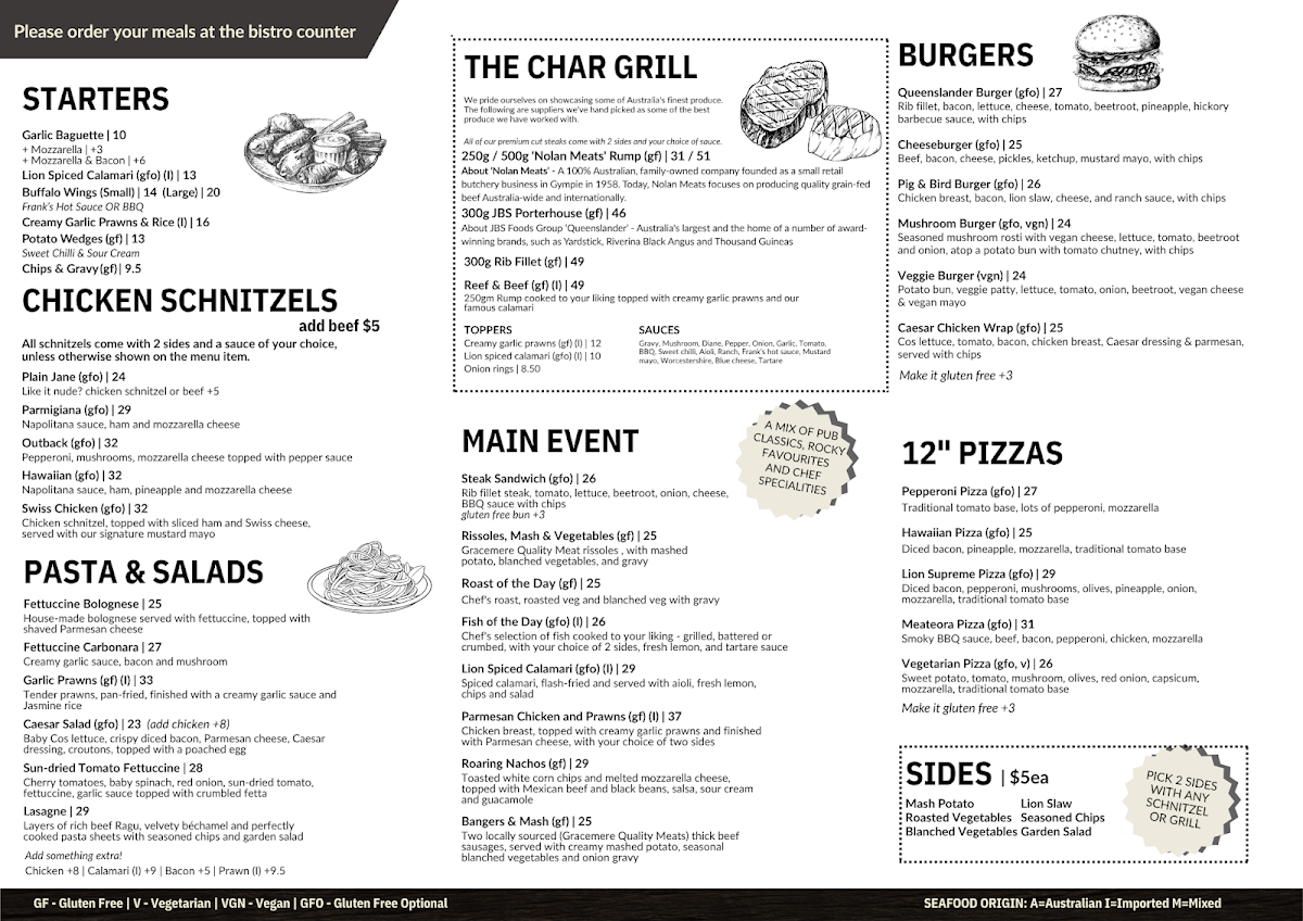 Menu, The Lionleigh Pub
