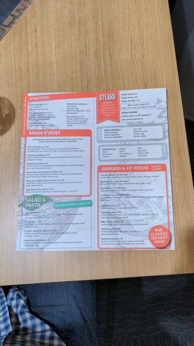 Menu, The Lionleigh Pub