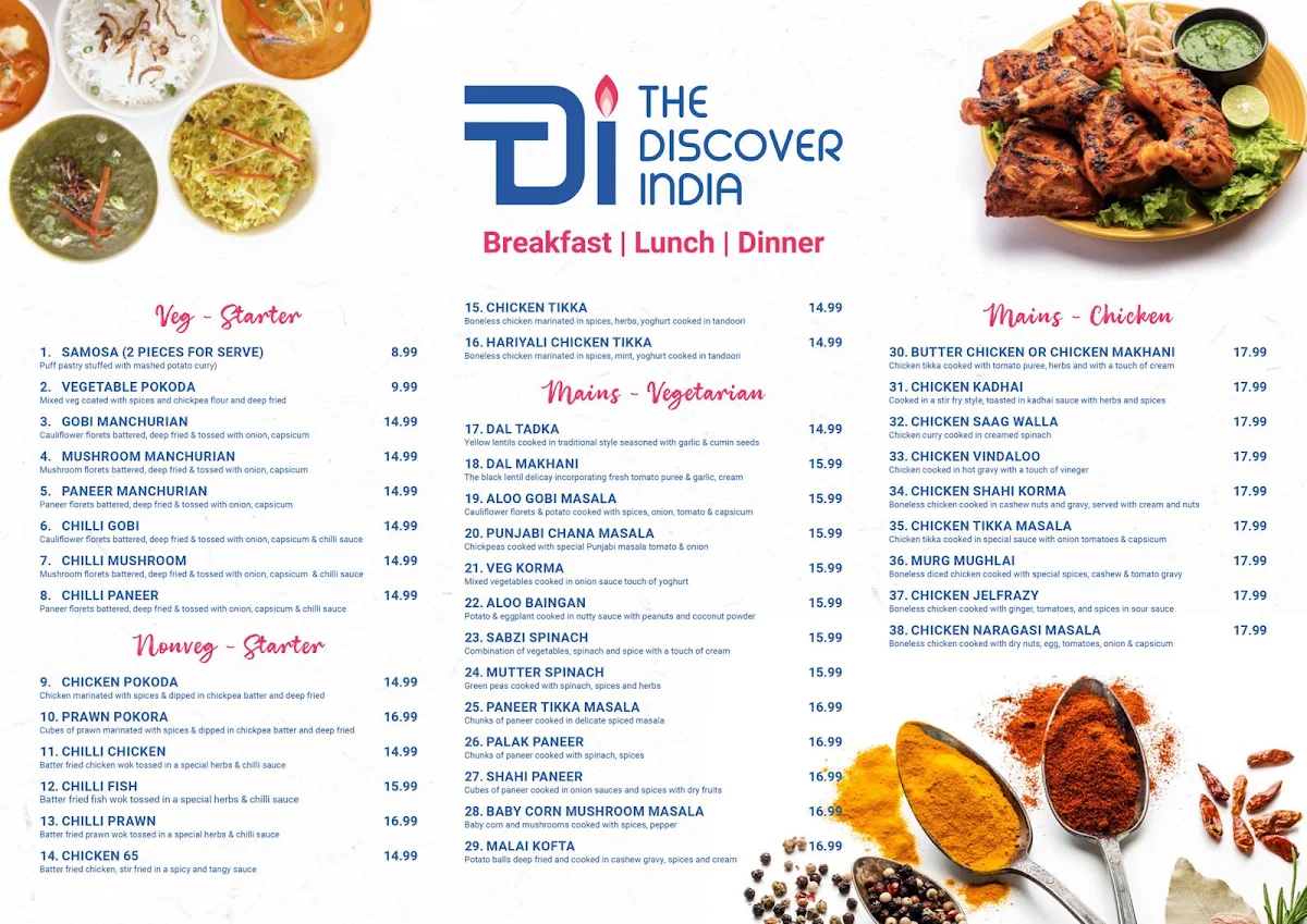 Menu, The Discover India Yarragon