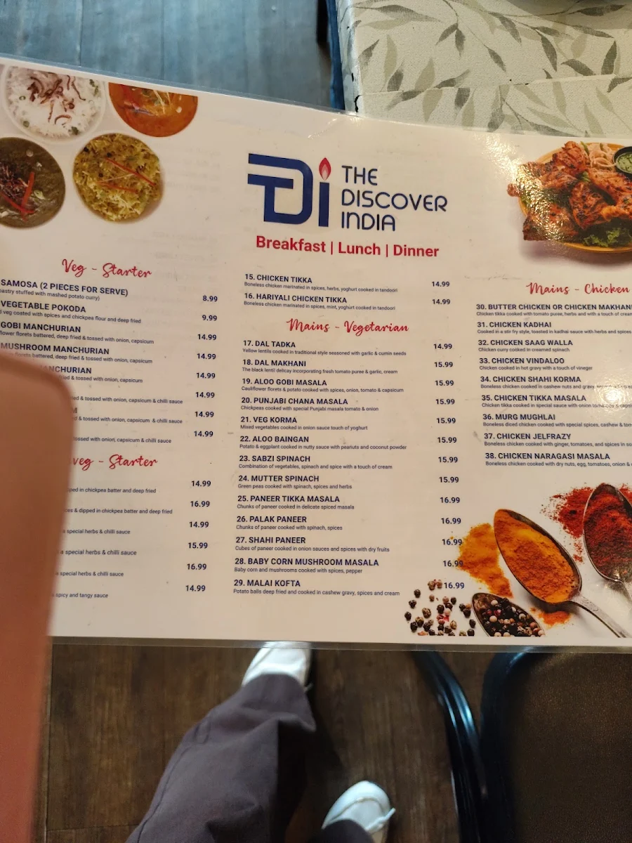 Menu, The Discover India Yarragon