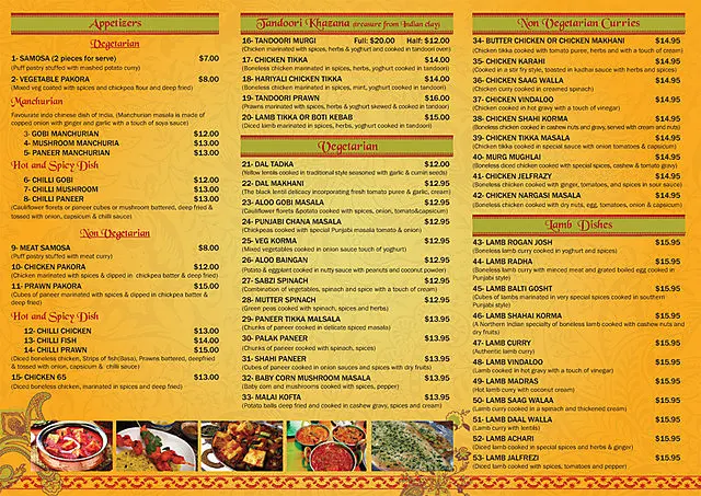 Menu, The Discover India Yarragon