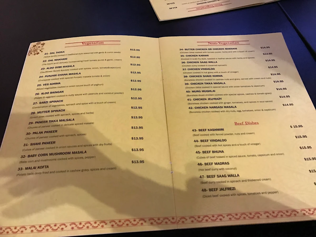 Menu, The Discover India Yarragon
