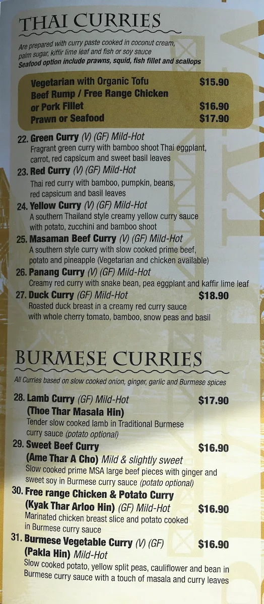 Menu, River Kwai
