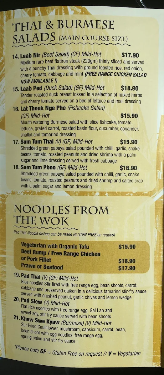 Menu, River Kwai