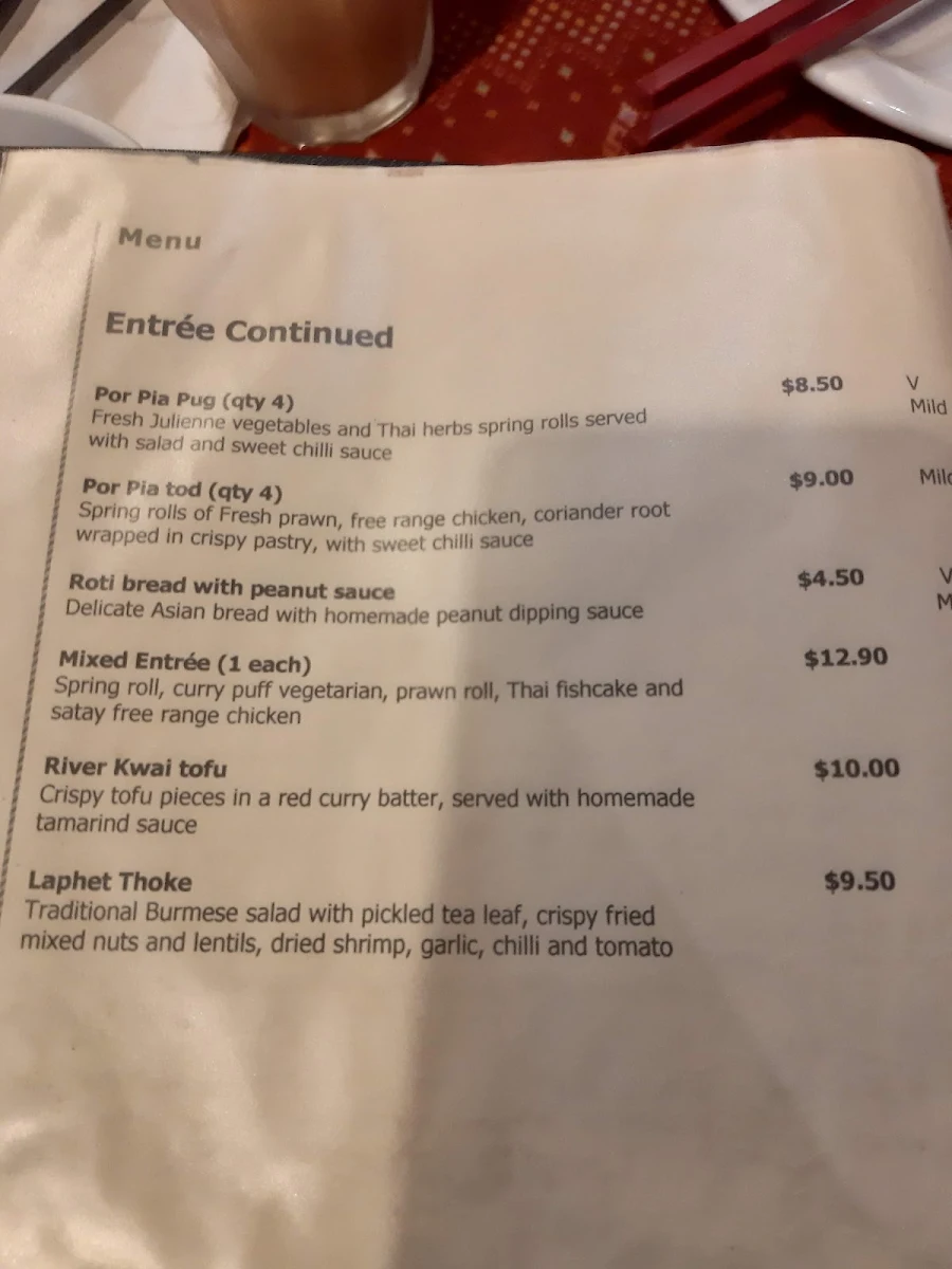 Menu, River Kwai