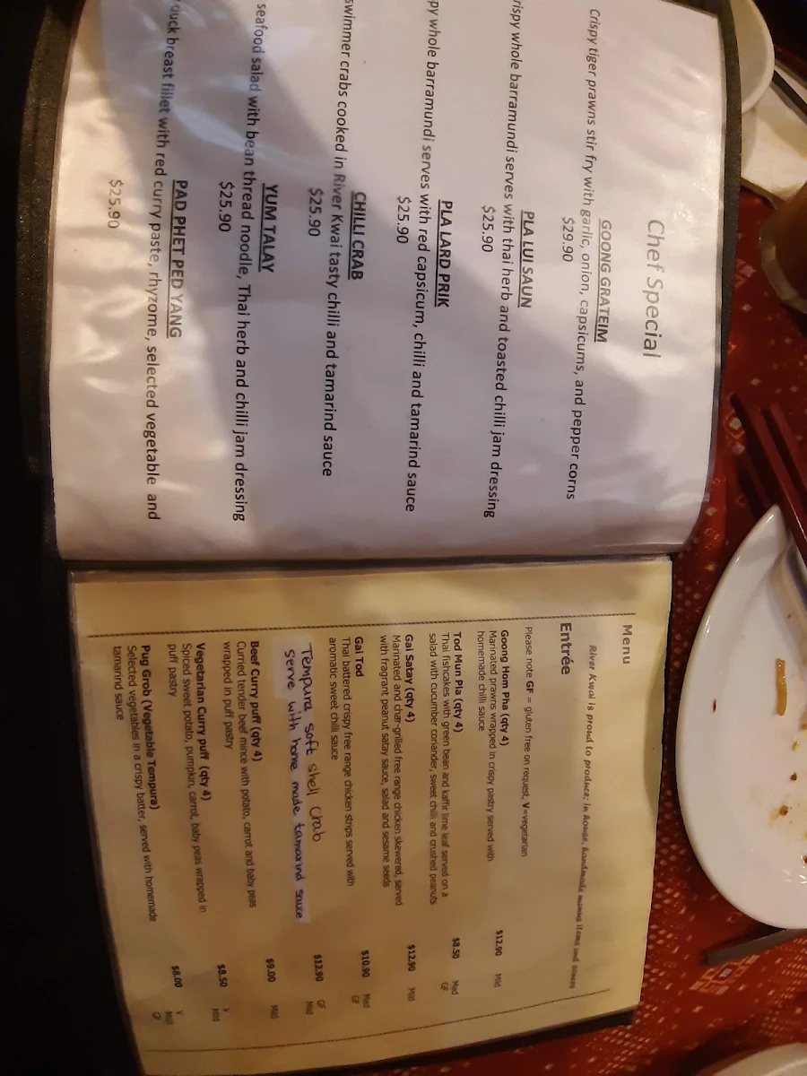 Menu, River Kwai