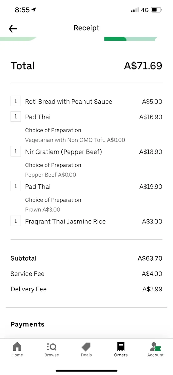 Menu, River Kwai