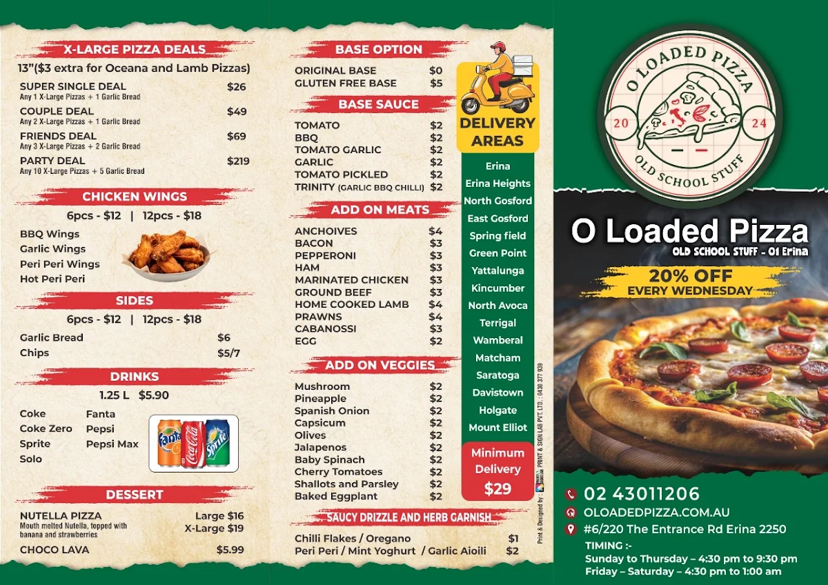 Menu, O Loaded Pizza - Erina