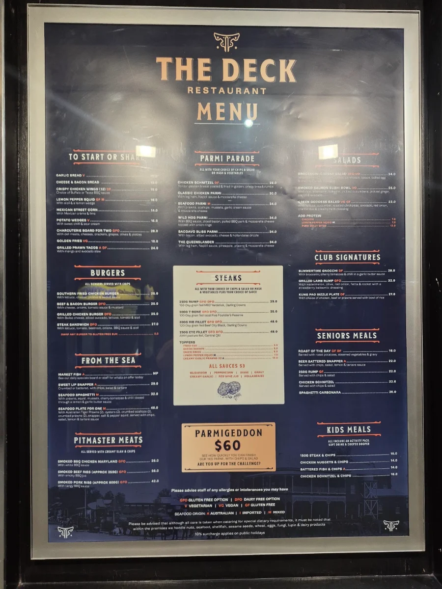 Menu, The Club Hotel Chinchilla