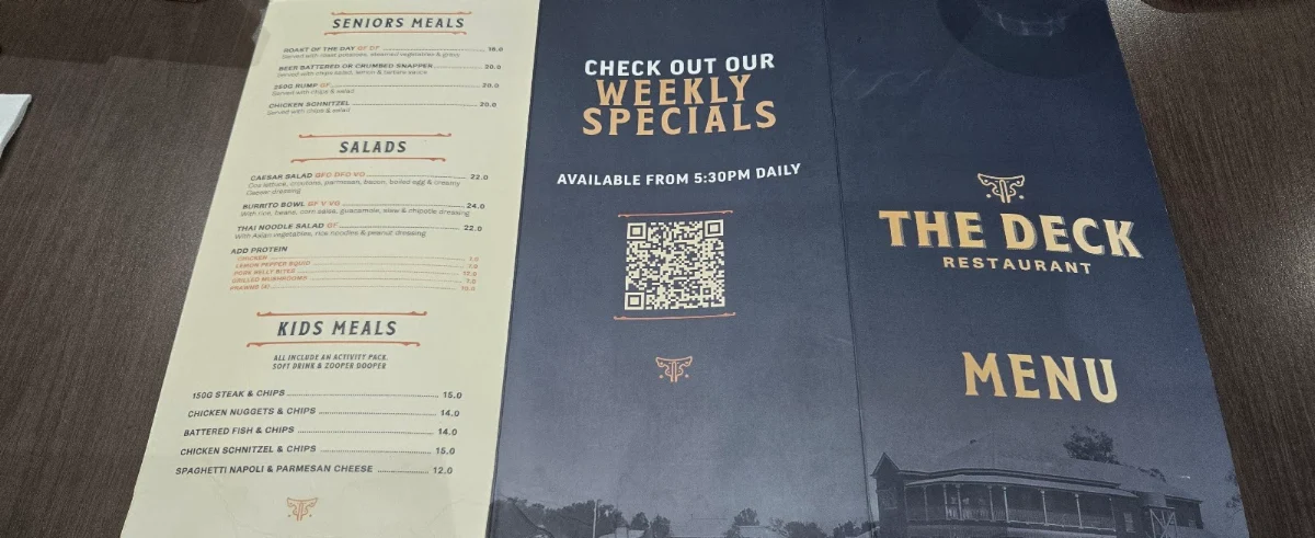 Menu, The Club Hotel Chinchilla