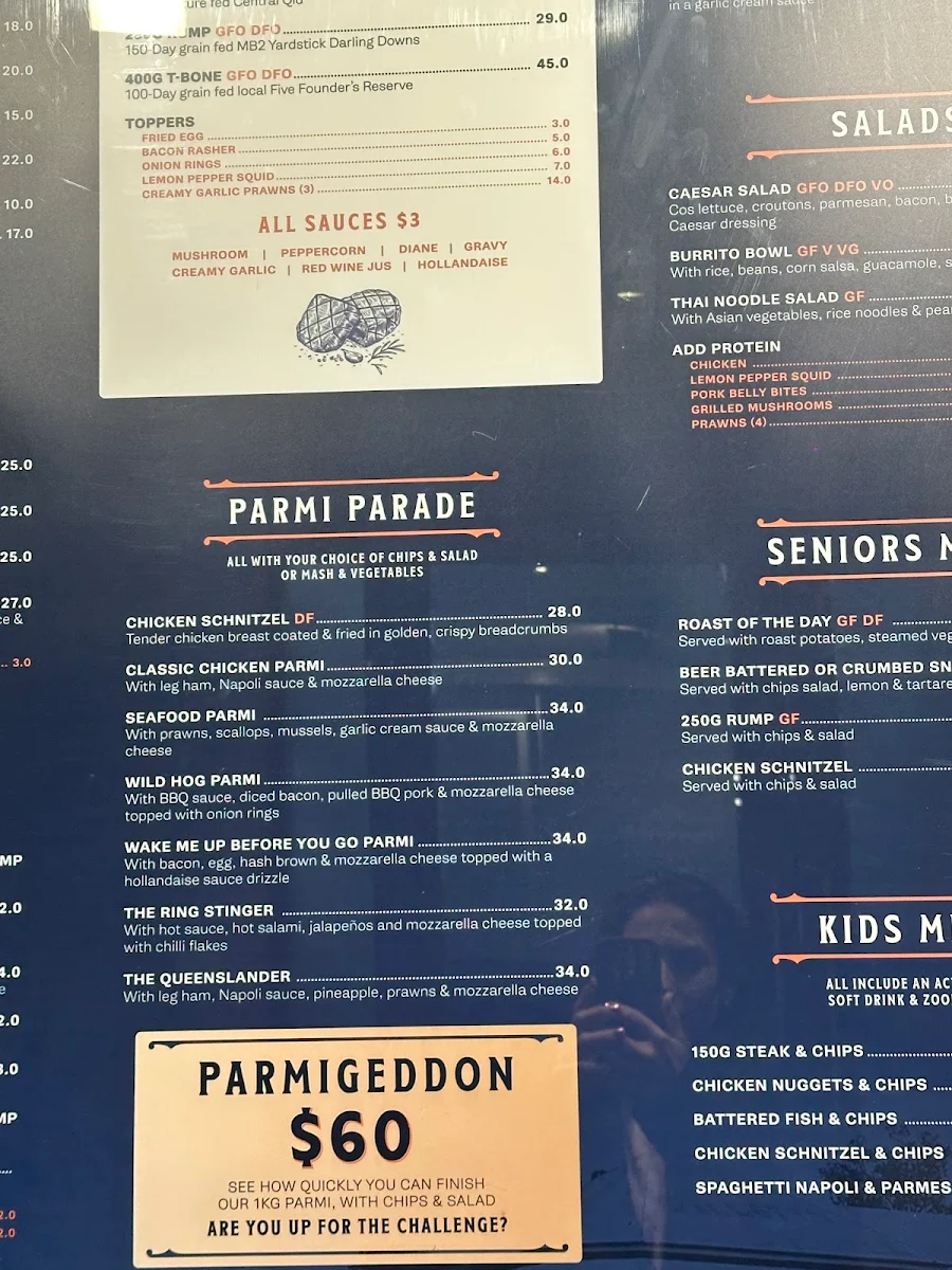 Menu, The Club Hotel Chinchilla