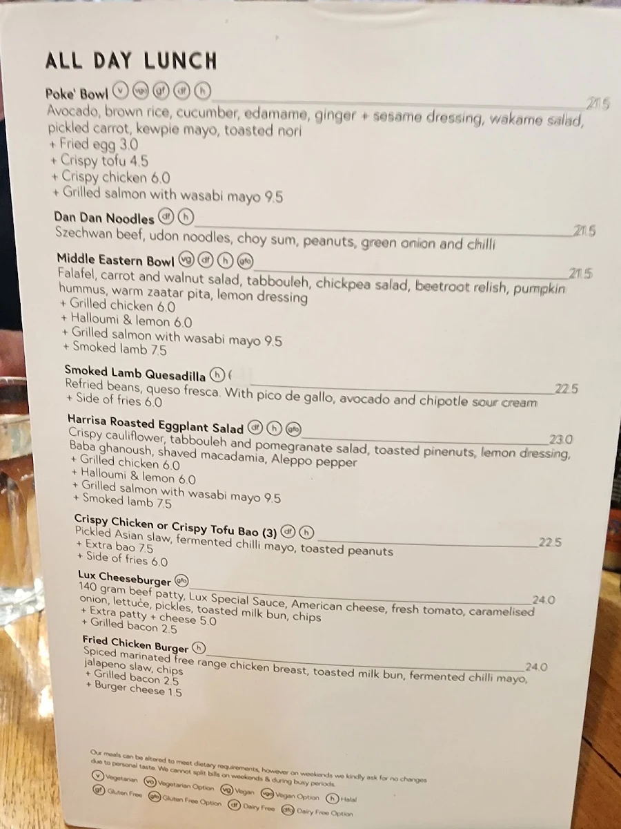 Menu, Lux Foundry