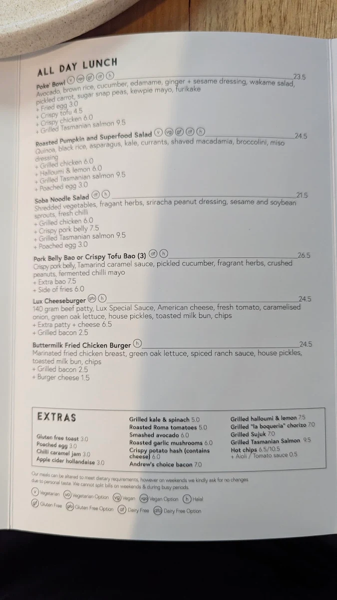 Menu, Lux Foundry