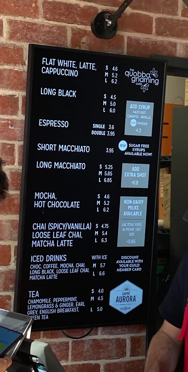Menu, Quobba Gnarning Cafe