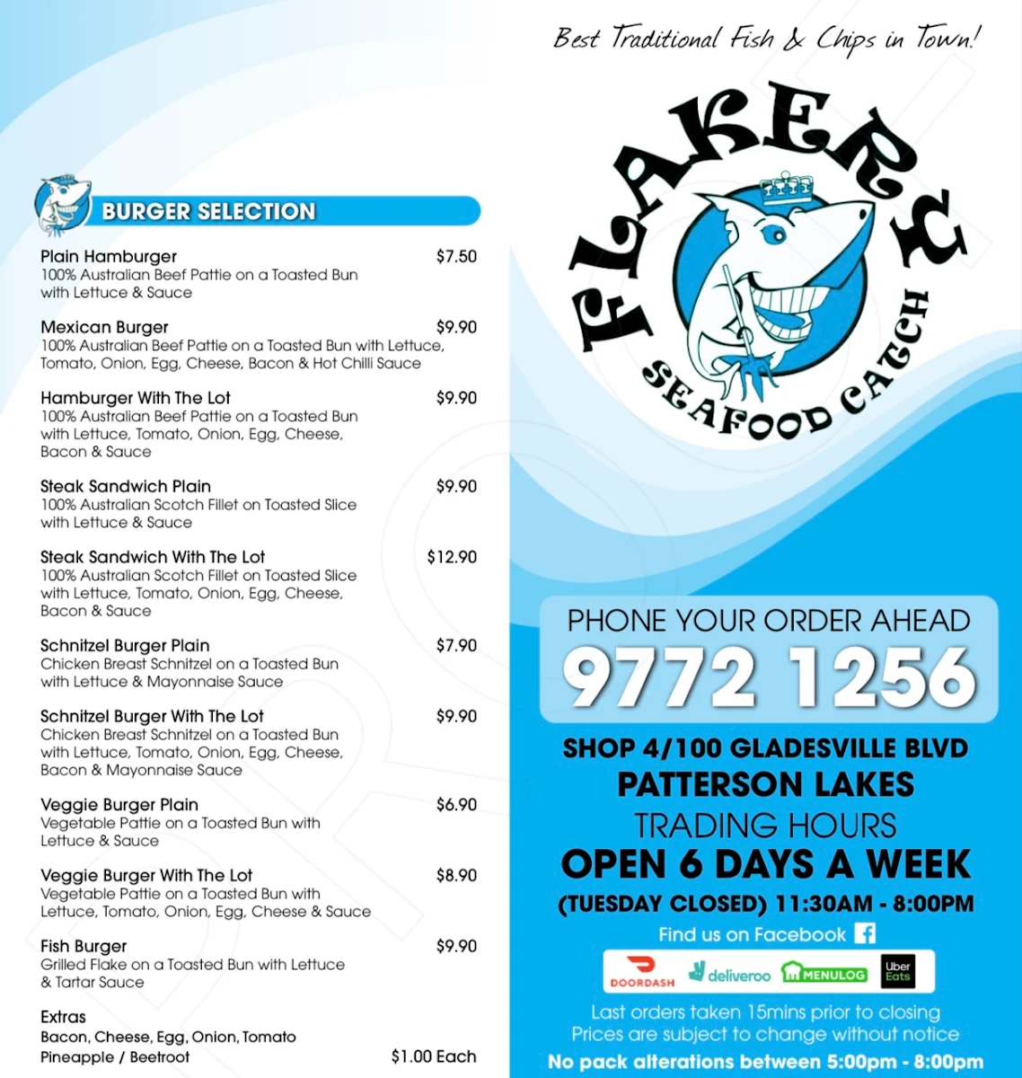 Menu, The Flakery Fish & Chips
