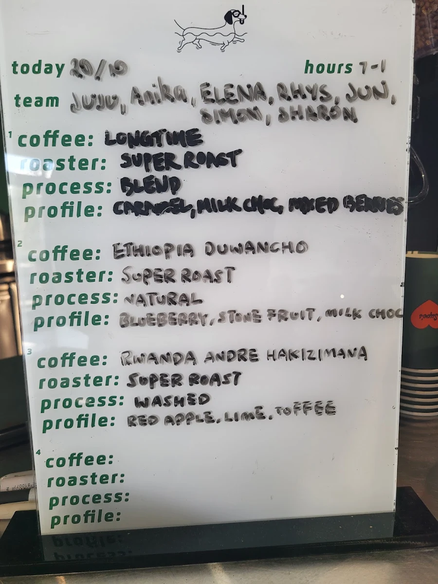 Menu, Supernumerary Coffee