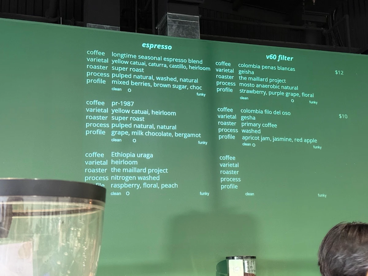 Menu, Supernumerary Coffee