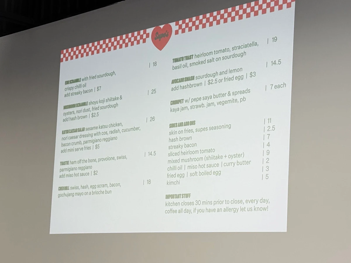 Menu, Supernumerary Coffee