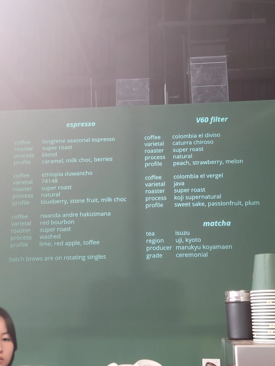 Menu, Supernumerary Coffee